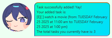 Expected output for adding an Event task